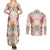 Hawaii Palaka Couples Matching Summer Maxi Dress and Long Sleeve Button Shirt Yellow Tribal Pattern With Tropical Flowers - Polynesian Pride