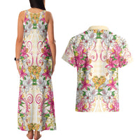 Hawaii Palaka Couples Matching Tank Maxi Dress and Hawaiian Shirt Yellow Tribal Pattern With Tropical Flowers - Polynesian Pride