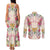 Hawaii Palaka Couples Matching Tank Maxi Dress and Long Sleeve Button Shirt Yellow Tribal Pattern With Tropical Flowers - Polynesian Pride