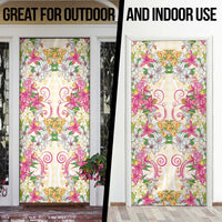 Hawaii Palaka Door Cover Yellow Tribal Pattern With Tropical Flowers - Polynesian Pride