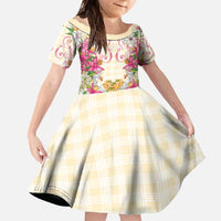 Hawaii Palaka Family Matching Off The Shoulder Long Sleeve Dress and Hawaiian Shirt Yellow Tribal Pattern With Tropical Flowers - Polynesian Pride