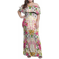 Hawaii Palaka Family Matching Off Shoulder Maxi Dress and Hawaiian Shirt Yellow Tribal Pattern With Tropical Flowers - Polynesian Pride