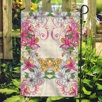 Hawaii Palaka Garden Flag Yellow Tribal Pattern With Tropical Flowers - Polynesian Pride