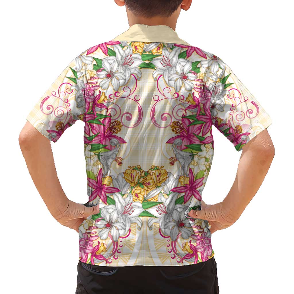 Hawaii Palaka Hawaiian Shirt Yellow Tribal Pattern With Tropical Flowers - Polynesian Pride