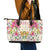Hawaii Palaka Leather Tote Bag Yellow Tribal Pattern With Tropical Flowers - Polynesian Pride