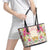 Hawaii Palaka Leather Tote Bag Yellow Tribal Pattern With Tropical Flowers - Polynesian Pride