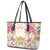 Hawaii Palaka Leather Tote Bag Yellow Tribal Pattern With Tropical Flowers - Polynesian Pride