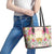Hawaii Palaka Leather Tote Bag Yellow Tribal Pattern With Tropical Flowers - Polynesian Pride