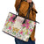 Hawaii Palaka Leather Tote Bag Yellow Tribal Pattern With Tropical Flowers - Polynesian Pride