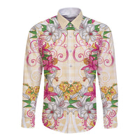 Hawaii Palaka Long Sleeve Button Shirt Yellow Tribal Pattern With Tropical Flowers LT05 Unisex Yellow - Polynesian Pride