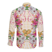 Hawaii Palaka Long Sleeve Button Shirt Yellow Tribal Pattern With Tropical Flowers LT05 - Polynesian Pride