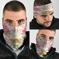 Hawaii Palaka Neck Gaiter Yellow Tribal Pattern With Tropical Flowers - Polynesian Pride