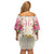 Hawaii Palaka Off Shoulder Short Dress Yellow Tribal Pattern With Tropical Flowers - Polynesian Pride