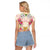 Hawaii Palaka Raglan Cropped T Shirt Yellow Tribal Pattern With Tropical Flowers - Polynesian Pride