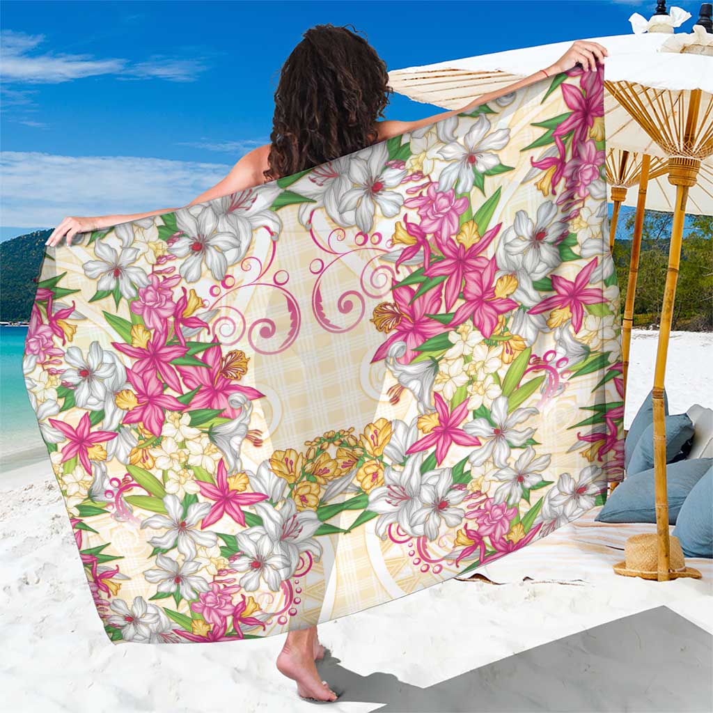 Hawaii Palaka Sarong Yellow Tribal Pattern With Tropical Flowers - Polynesian Pride