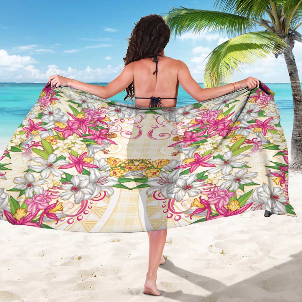 Hawaii Palaka Sarong Yellow Tribal Pattern With Tropical Flowers - Polynesian Pride