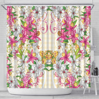 Hawaii Palaka Shower Curtain Yellow Tribal Pattern With Tropical Flowers - Polynesian Pride