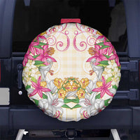 Hawaii Palaka Spare Tire Cover Yellow Tribal Pattern With Tropical Flowers - Polynesian Pride