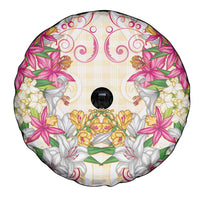 Hawaii Palaka Spare Tire Cover Yellow Tribal Pattern With Tropical Flowers - Polynesian Pride