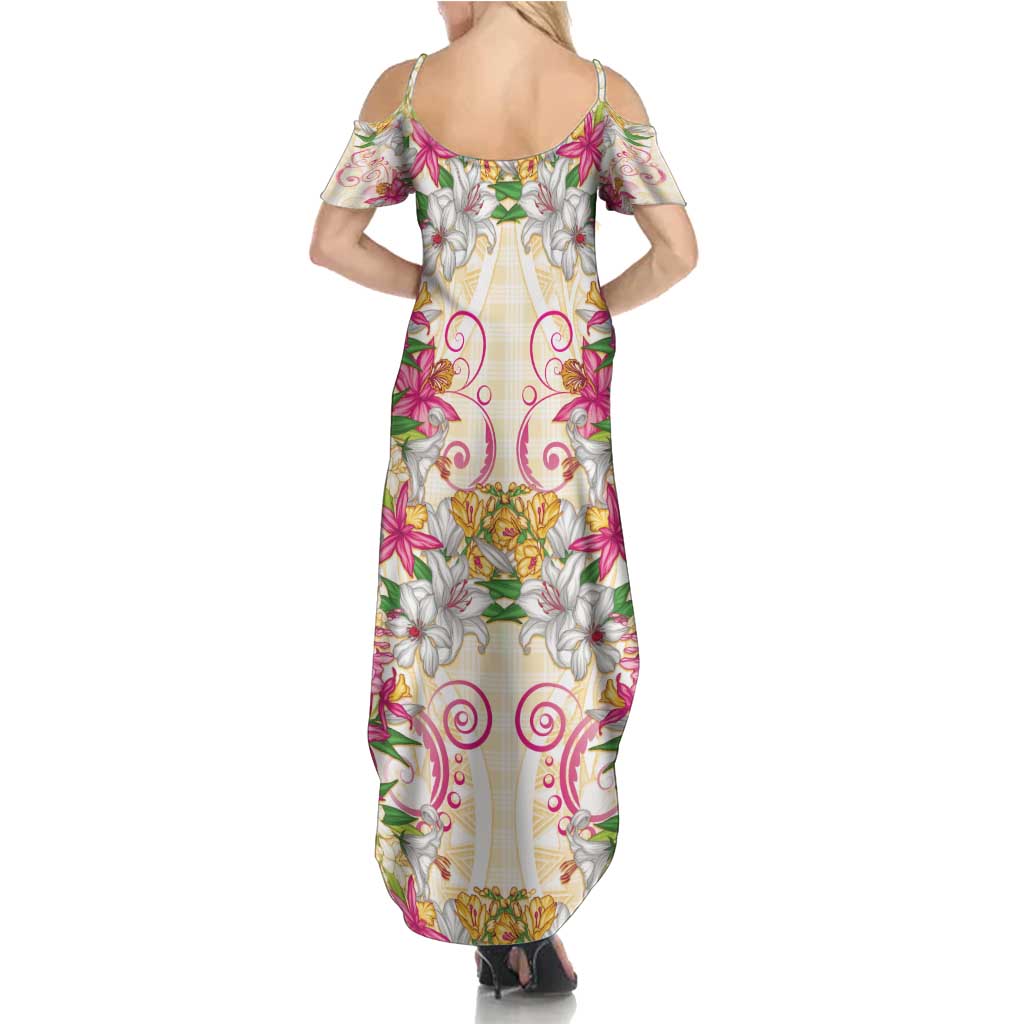 Hawaii Palaka Summer Maxi Dress Yellow Tribal Pattern With Tropical Flowers - Polynesian Pride