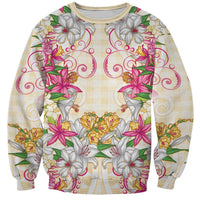 Hawaii Palaka Sweatshirt Yellow Tribal Pattern With Tropical Flowers LT05 Unisex Yellow - Polynesian Pride