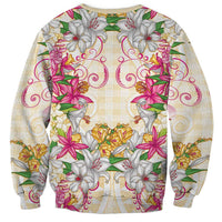 Hawaii Palaka Sweatshirt Yellow Tribal Pattern With Tropical Flowers LT05 - Polynesian Pride