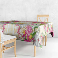 Hawaii Palaka Tablecloth Yellow Tribal Pattern With Tropical Flowers - Polynesian Pride