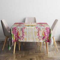 Hawaii Palaka Tablecloth Yellow Tribal Pattern With Tropical Flowers - Polynesian Pride