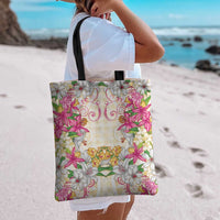 Hawaii Palaka Tote Bag Yellow Tribal Pattern With Tropical Flowers - Polynesian Pride