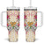 Hawaii Palaka Tumbler With Handle Yellow Tribal Pattern With Tropical Flowers - Polynesian Pride