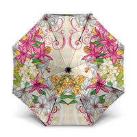 Hawaii Palaka Umbrella Yellow Tribal Pattern With Tropical Flowers - Polynesian Pride