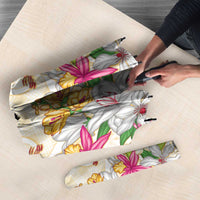 Hawaii Palaka Umbrella Yellow Tribal Pattern With Tropical Flowers - Polynesian Pride