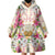 Hawaii Palaka Wearable Blanket Hoodie Yellow Tribal Pattern With Tropical Flowers - Polynesian Pride