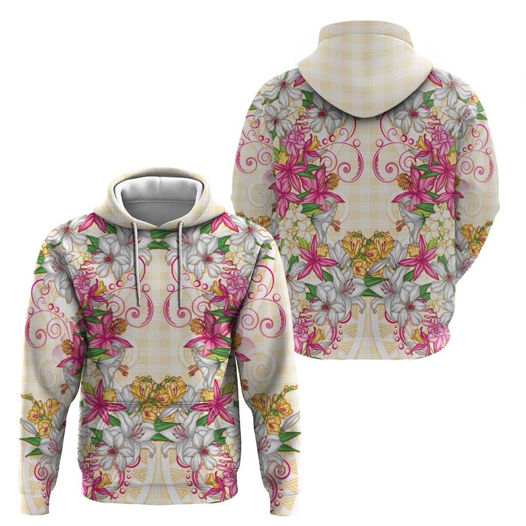 Hawaii Palaka Zip Hoodie Yellow Tribal Pattern With Tropical Flowers - Polynesian Pride