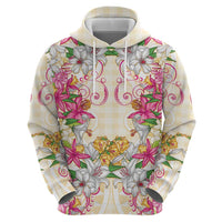 Hawaii Palaka Zip Hoodie Yellow Tribal Pattern With Tropical Flowers - Polynesian Pride