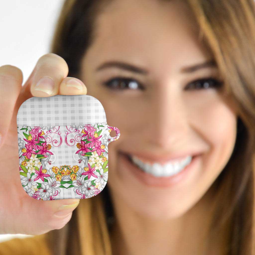 Hawaii Palaka AirPods Case White Tribal Pattern With Tropical Flowers - Polynesian Pride