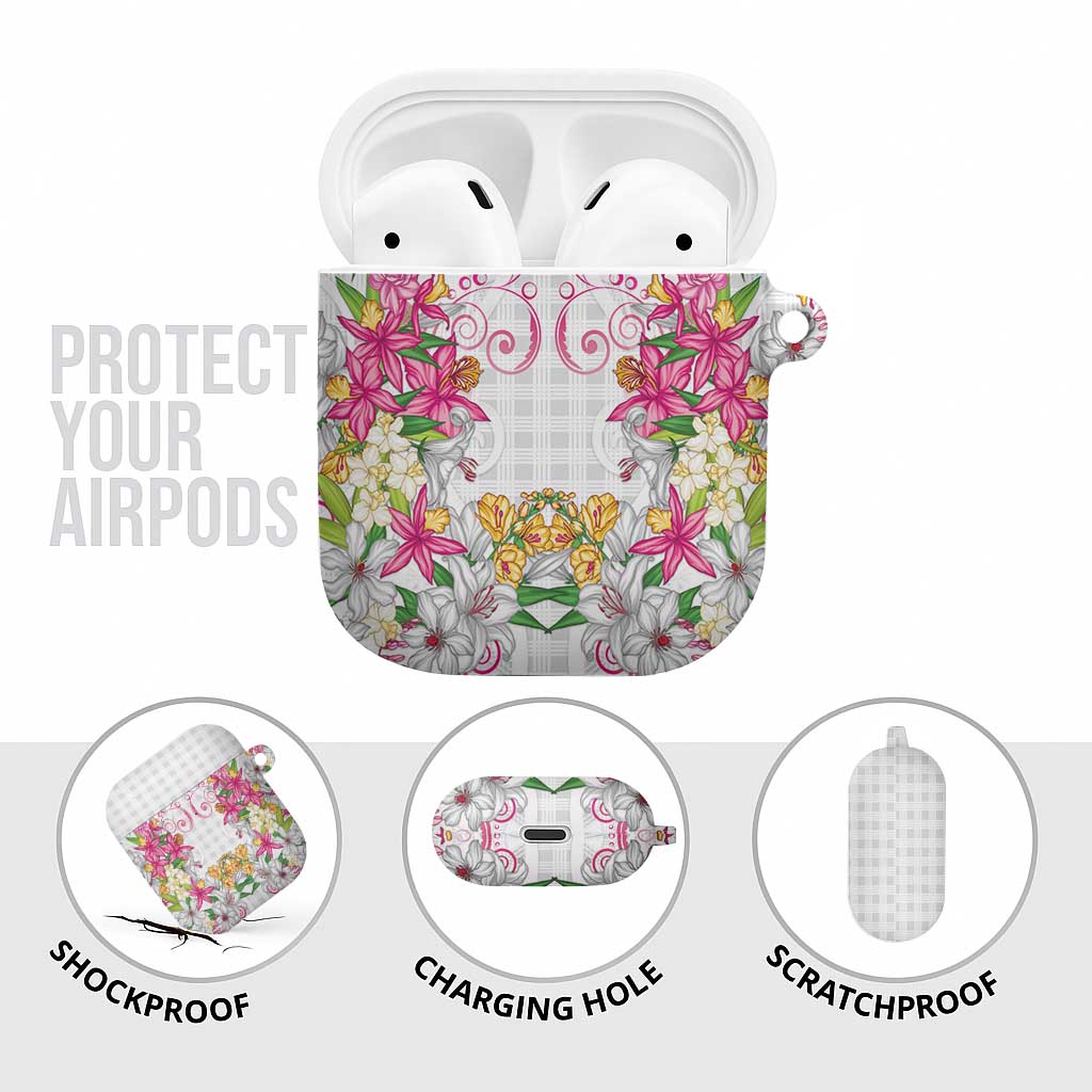 Hawaii Palaka AirPods Case White Tribal Pattern With Tropical Flowers - Polynesian Pride