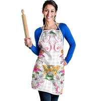 Hawaii Palaka Apron White Tribal Pattern With Tropical Flowers - Polynesian Pride