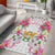 Hawaii Palaka Area Rug White Tribal Pattern With Tropical Flowers - Polynesian Pride