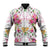 Hawaii Palaka Baseball Jacket White Tribal Pattern With Tropical Flowers - Polynesian Pride