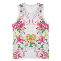 Hawaii Palaka Basketball Jersey White Tribal Pattern With Tropical Flowers - Polynesian Pride