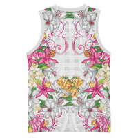 Hawaii Palaka Basketball Jersey White Tribal Pattern With Tropical Flowers - Polynesian Pride