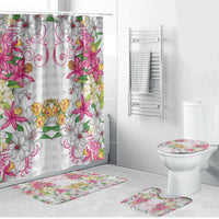 Hawaii Palaka Bathroom Set White Tribal Pattern With Tropical Flowers - Polynesian Pride