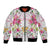 Hawaii Palaka Bomber Jacket White Tribal Pattern With Tropical Flowers - Polynesian Pride