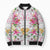 Hawaii Palaka Bomber Puffer Jacket White Tribal Pattern With Tropical Flowers - Polynesian Pride