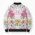 Hawaii Palaka Bomber Puffer Jacket White Tribal Pattern With Tropical Flowers - Polynesian Pride