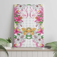 Hawaii Palaka Canvas Wall Art White Tribal Pattern With Tropical Flowers - Polynesian Pride