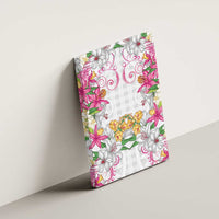 Hawaii Palaka Canvas Wall Art White Tribal Pattern With Tropical Flowers - Polynesian Pride