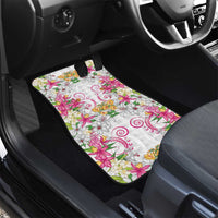 Hawaii Palaka Car Mats White Tribal Pattern With Tropical Flowers - Polynesian Pride