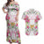 Hawaii Palaka Couples Matching Off Shoulder Maxi Dress and Hawaiian Shirt White Tribal Pattern With Tropical Flowers - Polynesian Pride